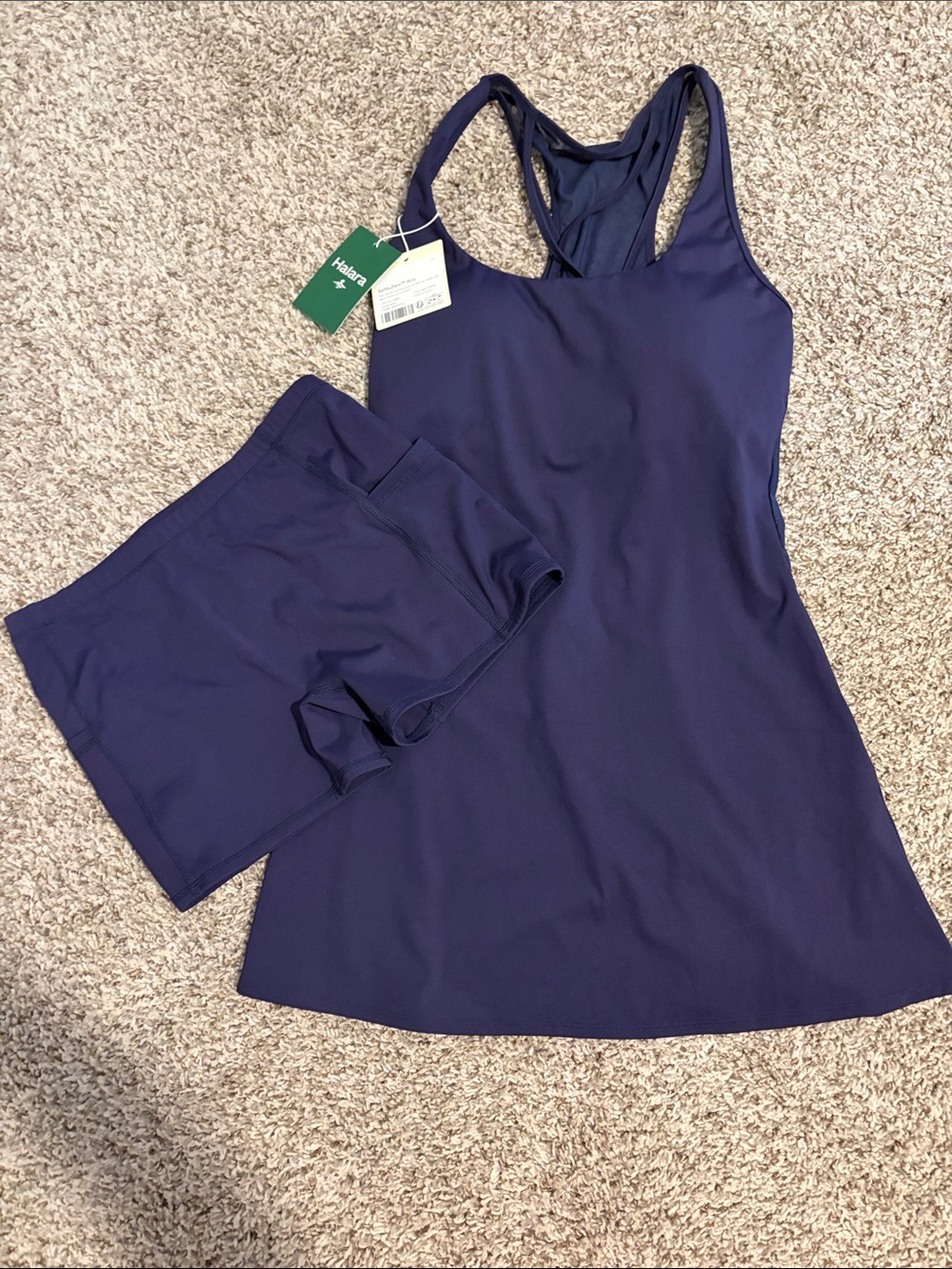 HALARA Navy Racerback Mini Dress with Built-In Shorts